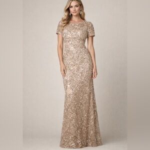 New R&M Richard’s Embroidered Soutache Sequin Mesh Short Sleeve Gown 8P